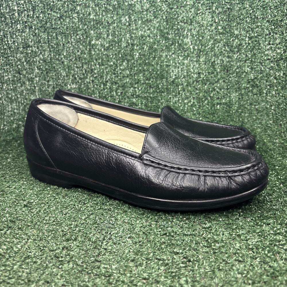 SAS Simplify Black Leather Tripad Comfort Slip-On Loafers Shoes Womens 10.5 Wide